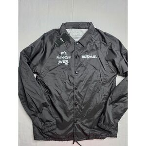 Hustle Coach Jacket Men's Small Black‎ Graphic Cotton Snap Front Long Sleeve NWT